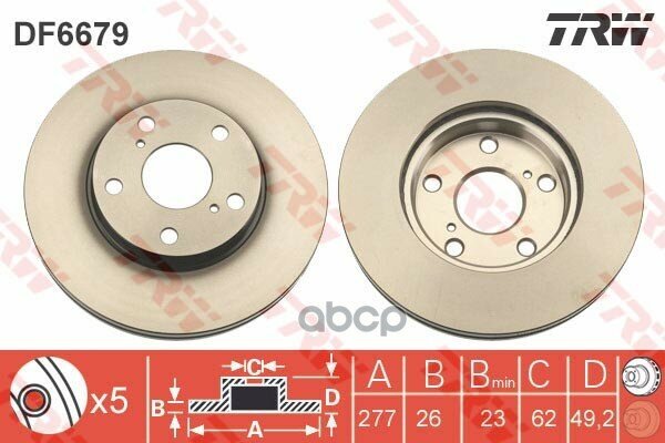 Диск Тормозной Передн Toyota: Auris 12-, Corolla 13- TRW арт. DF6679