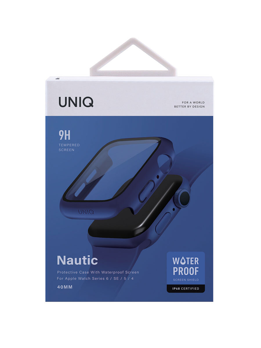 Uniq для Apple Watch 4/5/6/SE 40 mm чехол Nautic +9H glass Water-resistant IP68 Blue — фото 2