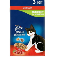 Сухой корм Felix Двойная Вкуснятина для взрослых кошек, с мясом, Пакет, 3 кг