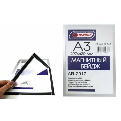 Бейдж магнитный 297х420 мм, формат А3 прозрачный