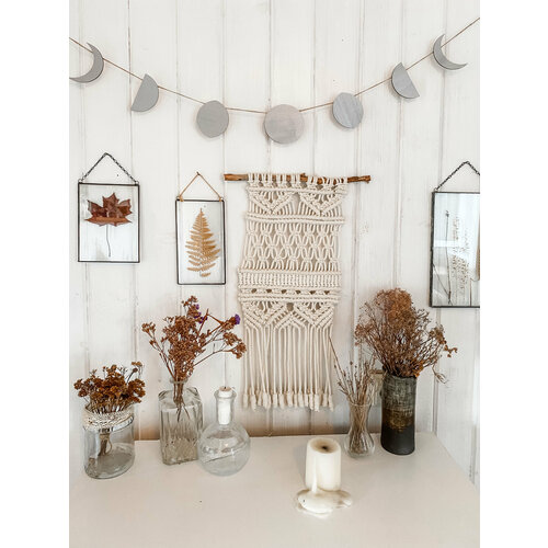 Серебристый деревянный Бохо декор гирлянда 'Фазы Луны'