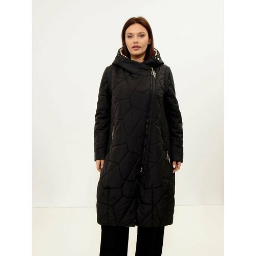 Пальто-кокон  NELIY VINCERE демисезонное, демисезон/зима, силуэт прямой, средней длины, размер 48, черный