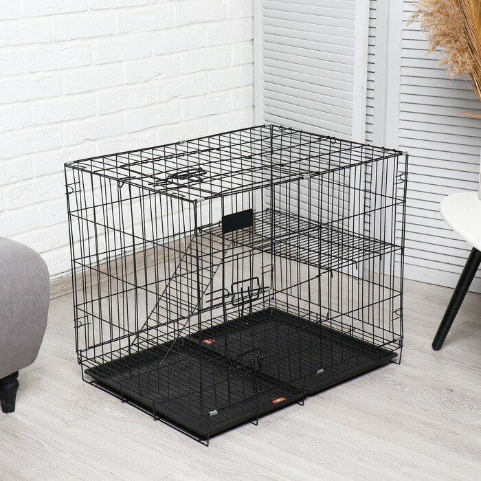 Пижон Клетка для собак и кошек, двухъярусная 70 х 50 х 60 см, чёрная