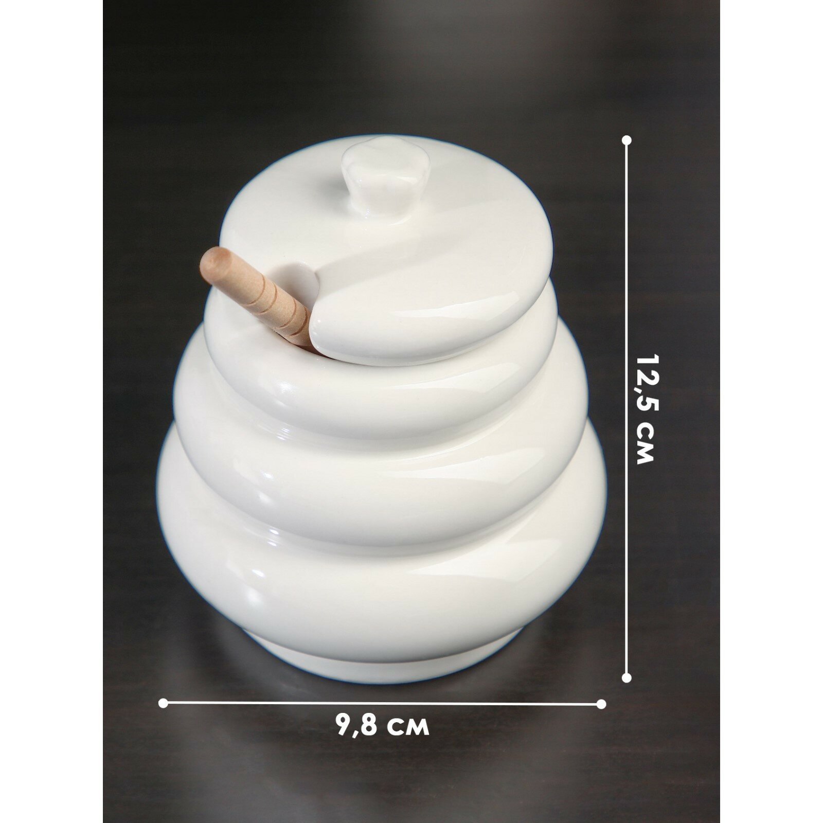 Ёмкость для мёда фарфоровая с ложкой BellaTenero «Бочонок», 400 мл, цвет белый - фотография № 13