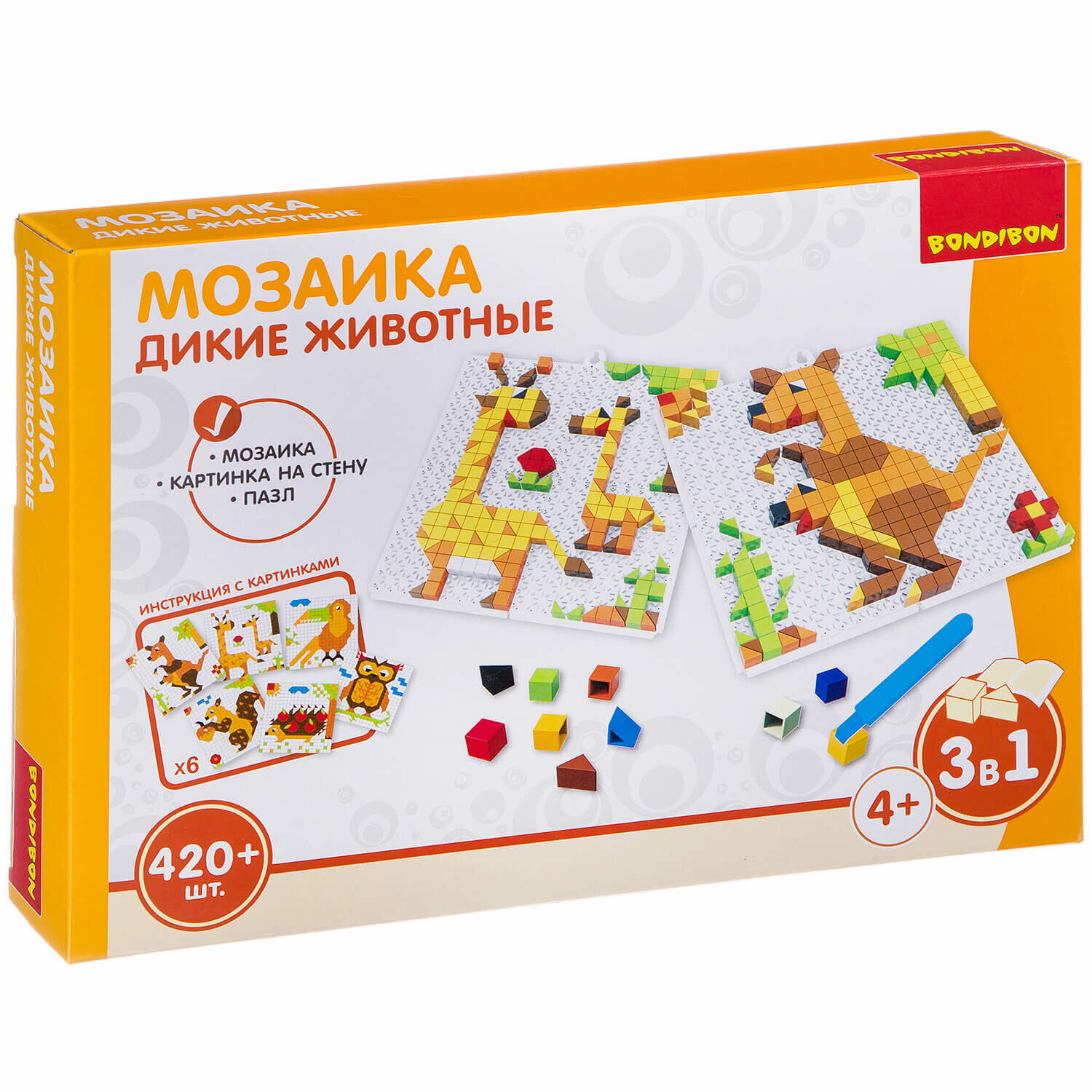Логические, развивающие игры и игрушки Bondibon Мозаика «дикие животные», 420 дет, BOX 30x4.5x21 см ВВ3032