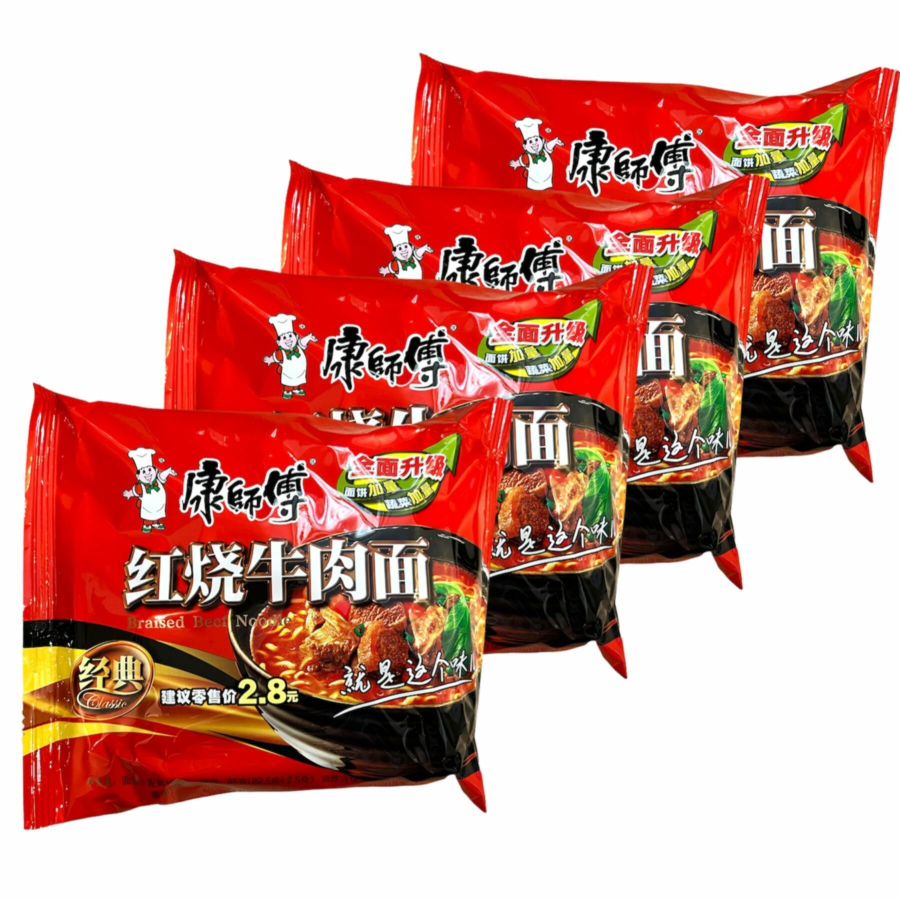 Китайская лапша быстрого приготовления с тушеной говядиной упаковка 104 гр х 4 штуки / красная