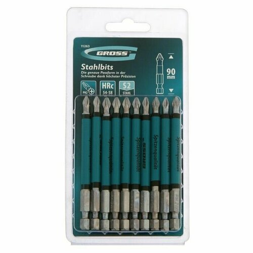 Набор бит GROSS 11263 магнитные с насечкой PH2 х 90 мм сталь S2 10 шт 1380₽