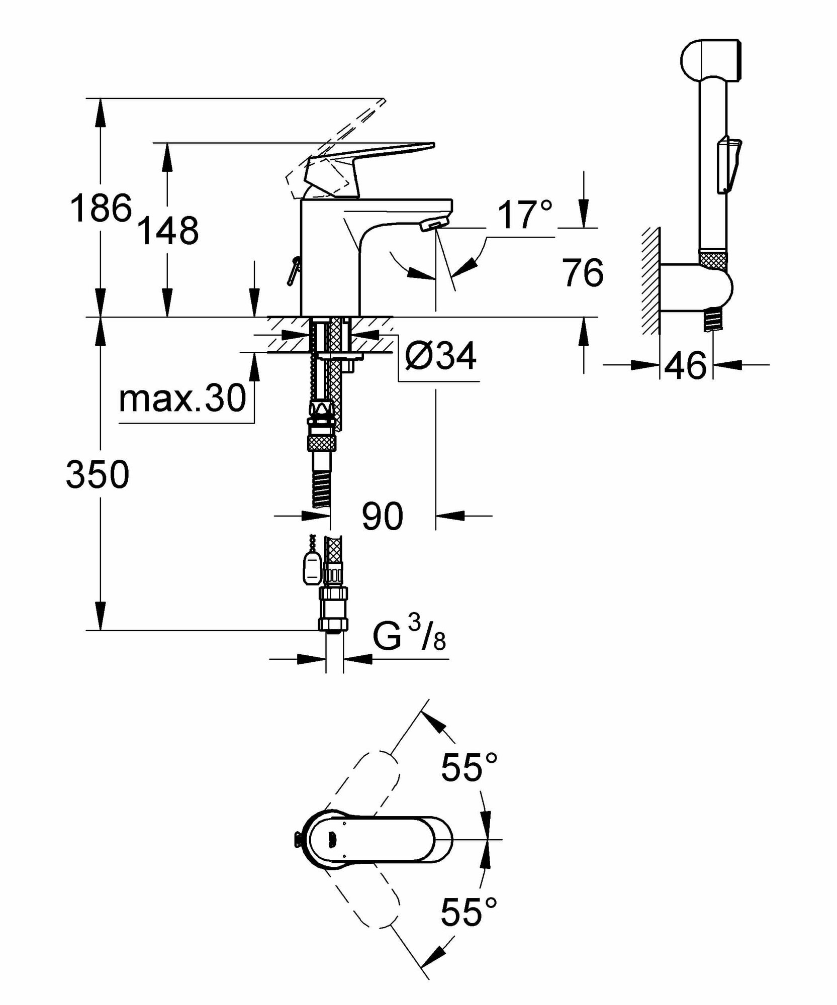 Смеситель для раковины Grohe Eurosmart Cosmopolitan 23125000