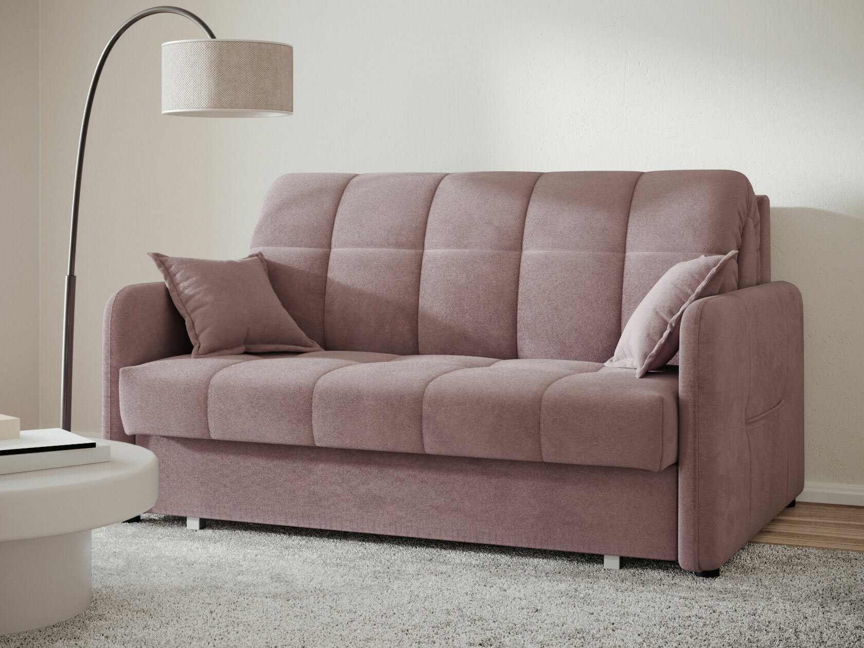 Прямой диван Первый Мебельный Гибсон Лаванда, велюр 160 см С ящиком - фотография № 7