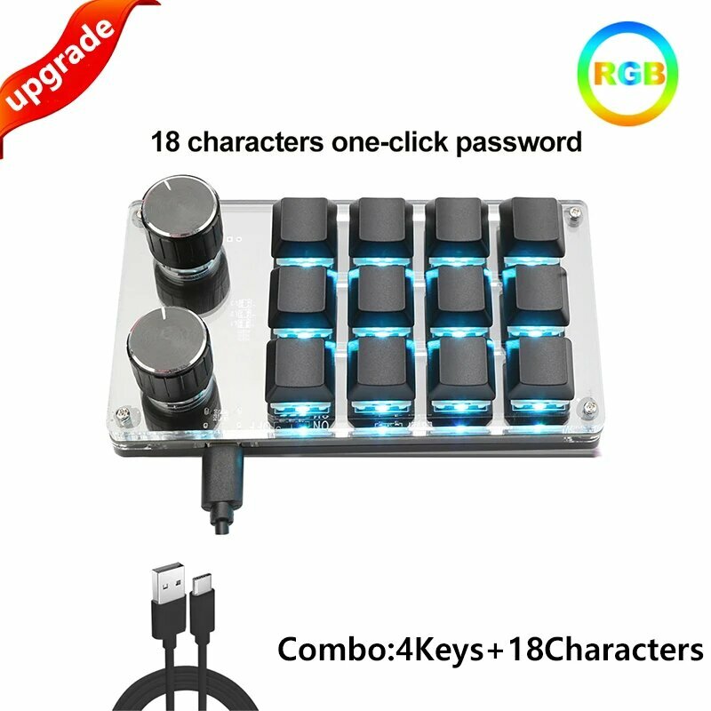 Мини механическая программируемая клавиатура Hotswap 2.4G/Bluetooth/проводная, 12-Wire RGB Black, Red Switch