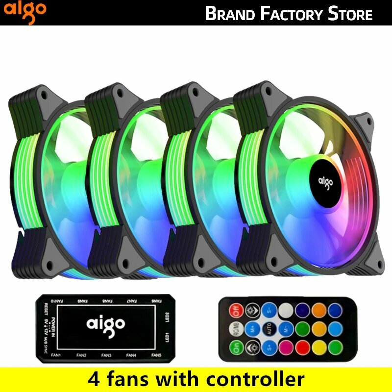 Кулер Aigo AR12 с RGB-подсветкой для ПК, размер 120 мм, 1-10 шт, AR12-4IN1, A-RGB, Белый