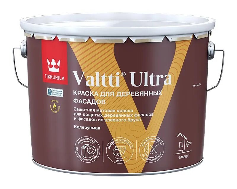 фото Краска для деревянных фасадов VALTTI ULTRA A мат 9л