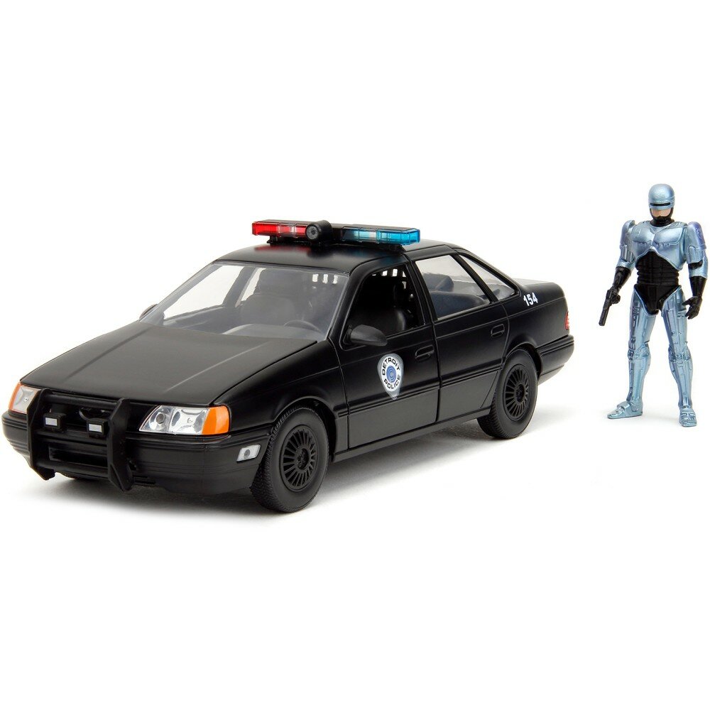 Модель автомобиля Jada Toys Hollywood Rides RoboCop (35th Anniversary) 1956 OCP Ford Taurus (Black/Silver/Blue) with RoboCop (7 см, 1:24) 33743