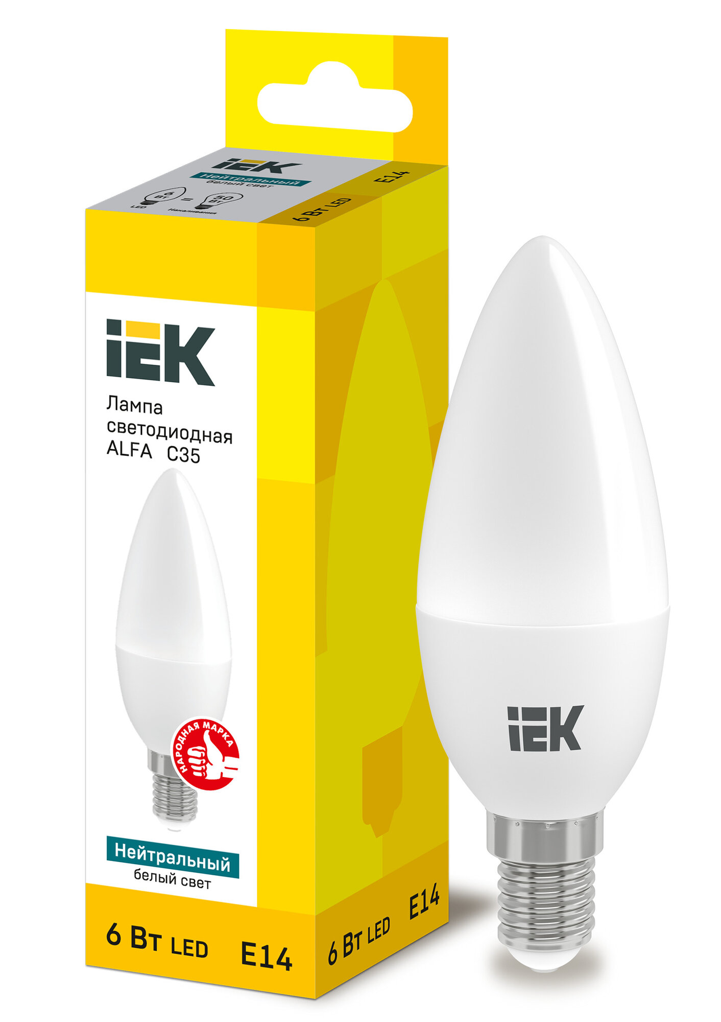 Лампочка IEK светодиодная ALFA C35 свеча 6Вт 230В 4000К E14