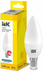 Лампочка IEK светодиодная ALFA C35 свеча 6Вт 230В 4000К E14, дневной белый свет, 540лм, недиммируемая