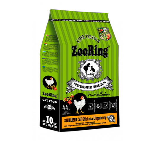 Корм сухой для стерилизованных кошек Zooring Sterilized Cat Chicken Lingonberry Цыпленок с брусникой 10 кг