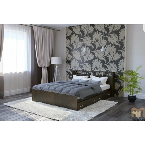 Двуспальная кровать Арина 140х200, с ящиками венге дуб, с матрасом Ларго Софт.