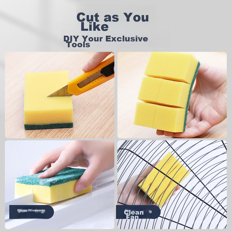 Meiliya Dishwashing Sponge Scrubber, Double-Sided Diamond Sand, Antibacterial, Absorbent Kitchen Cloth, 8 Pieces