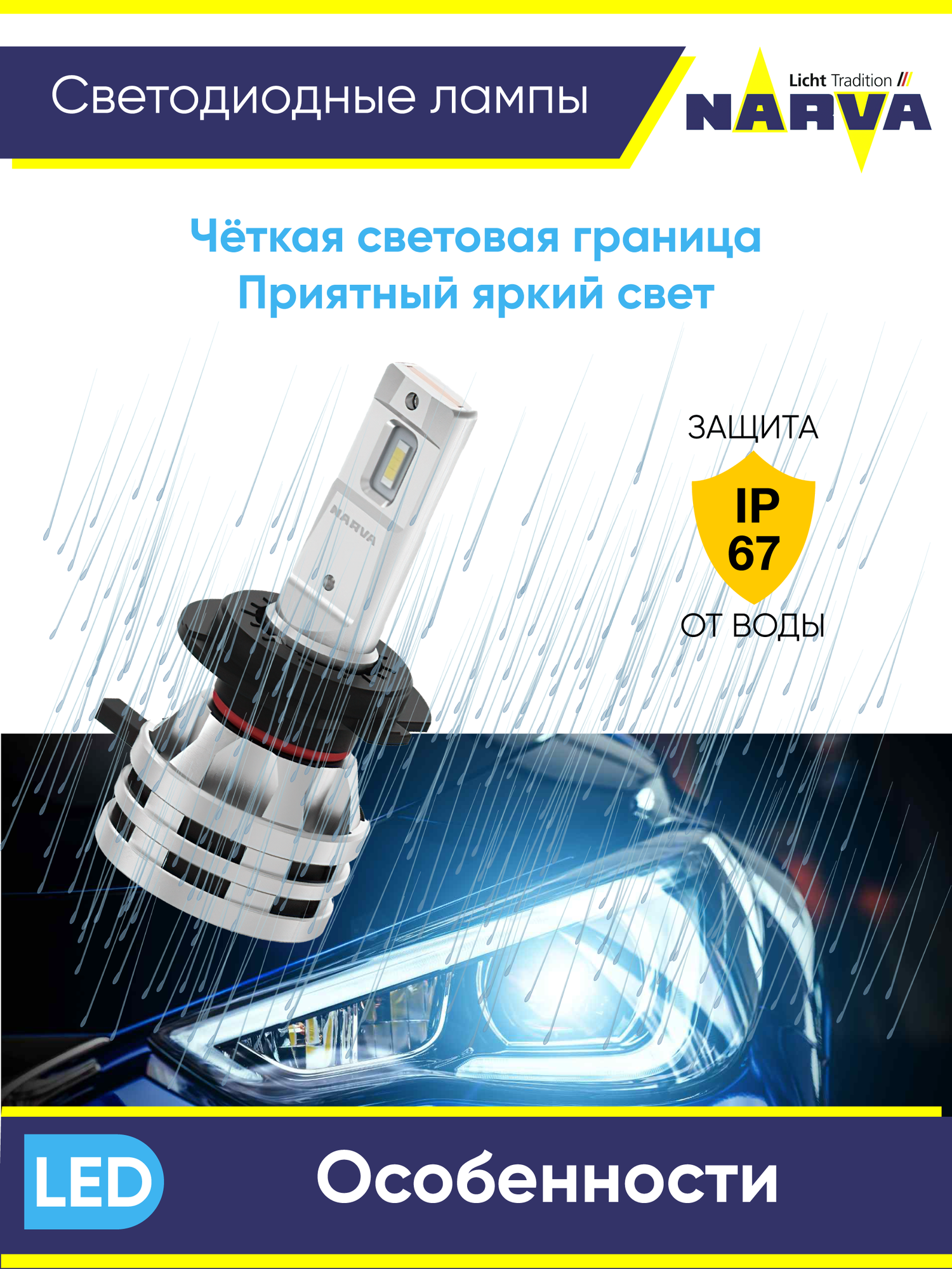 Лампа автомобильная светодиодная NARVA LED H7 12/24V-LED (PX26d) 6500K 24W Range Performance LED (к. уп.2 шт 18033 — фото 1
