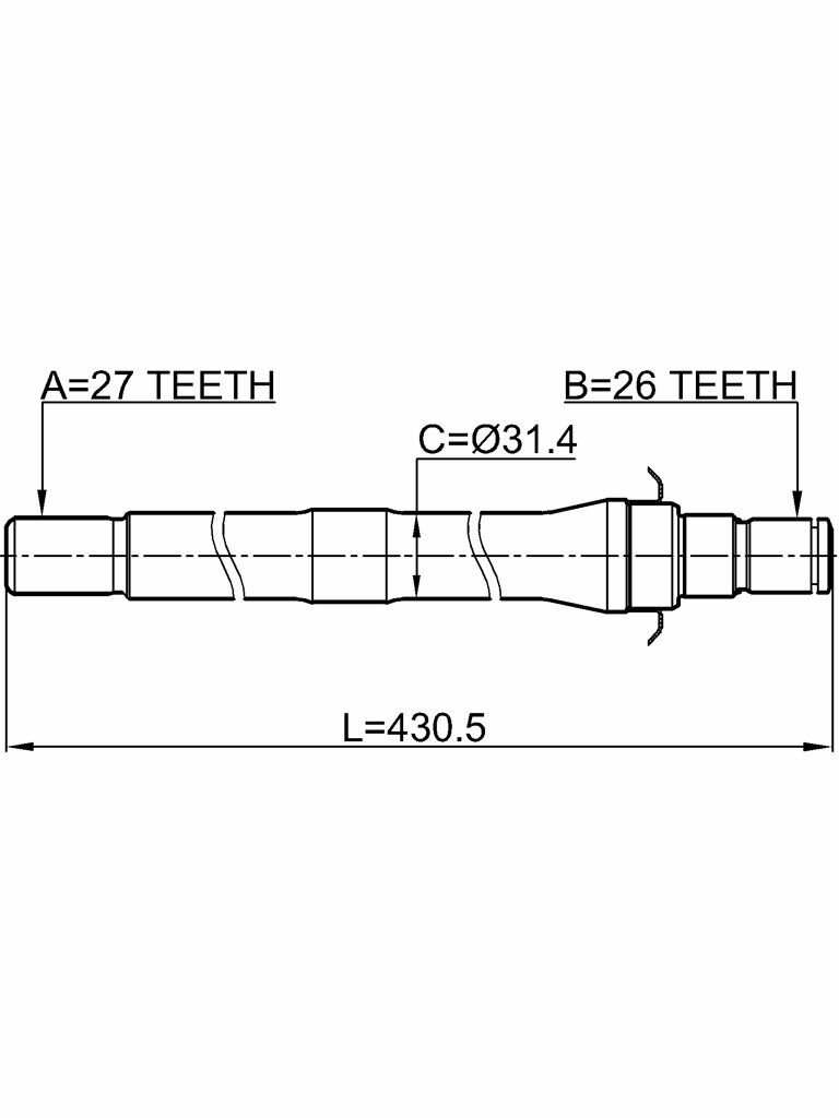 Полуось правая 27x430x26 KIA, HYUNDAI 2212-SP4WDAT FEBEST.