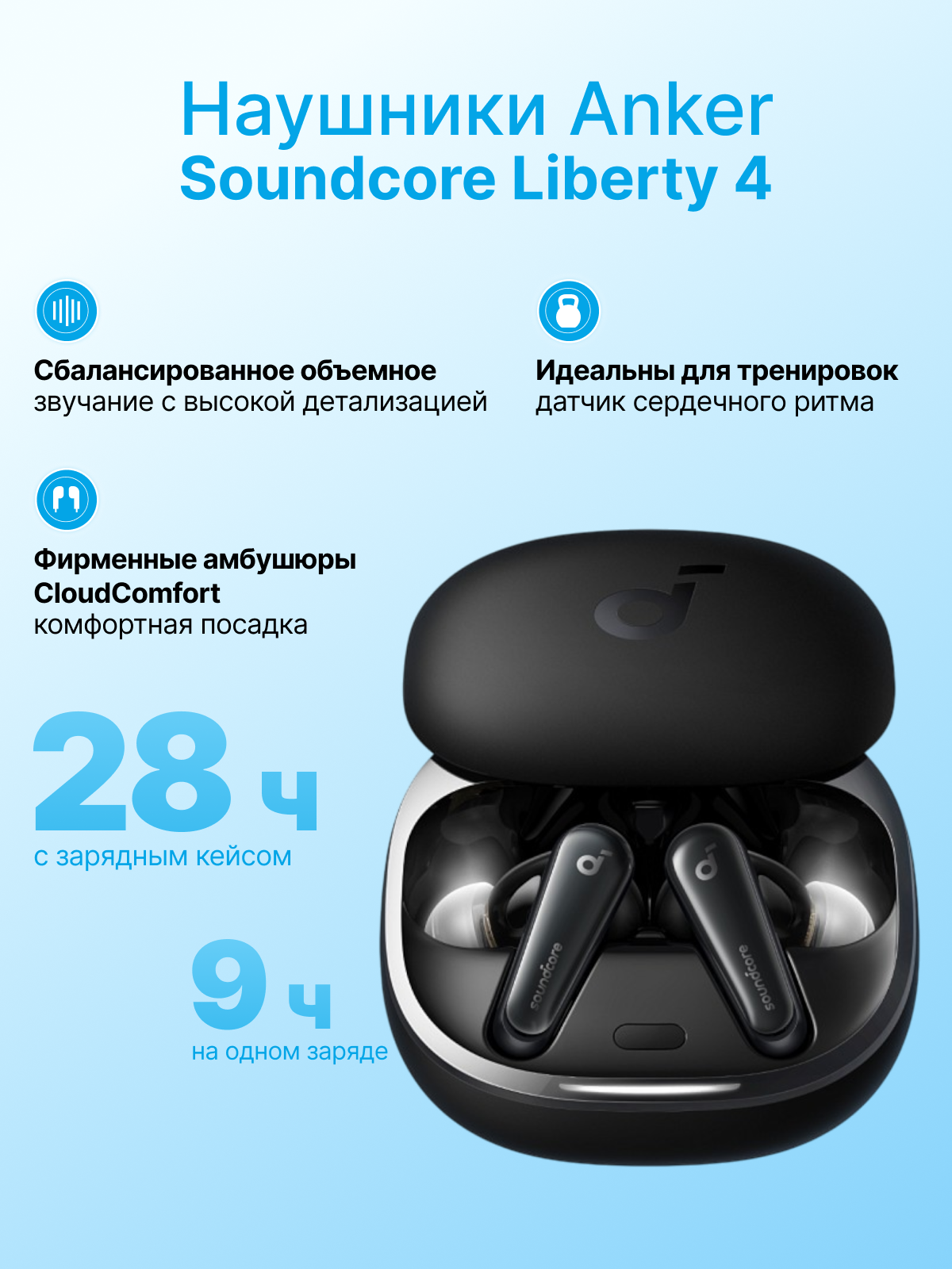 Беспроводные наушники Anker Soundcore Liberty 4, черные