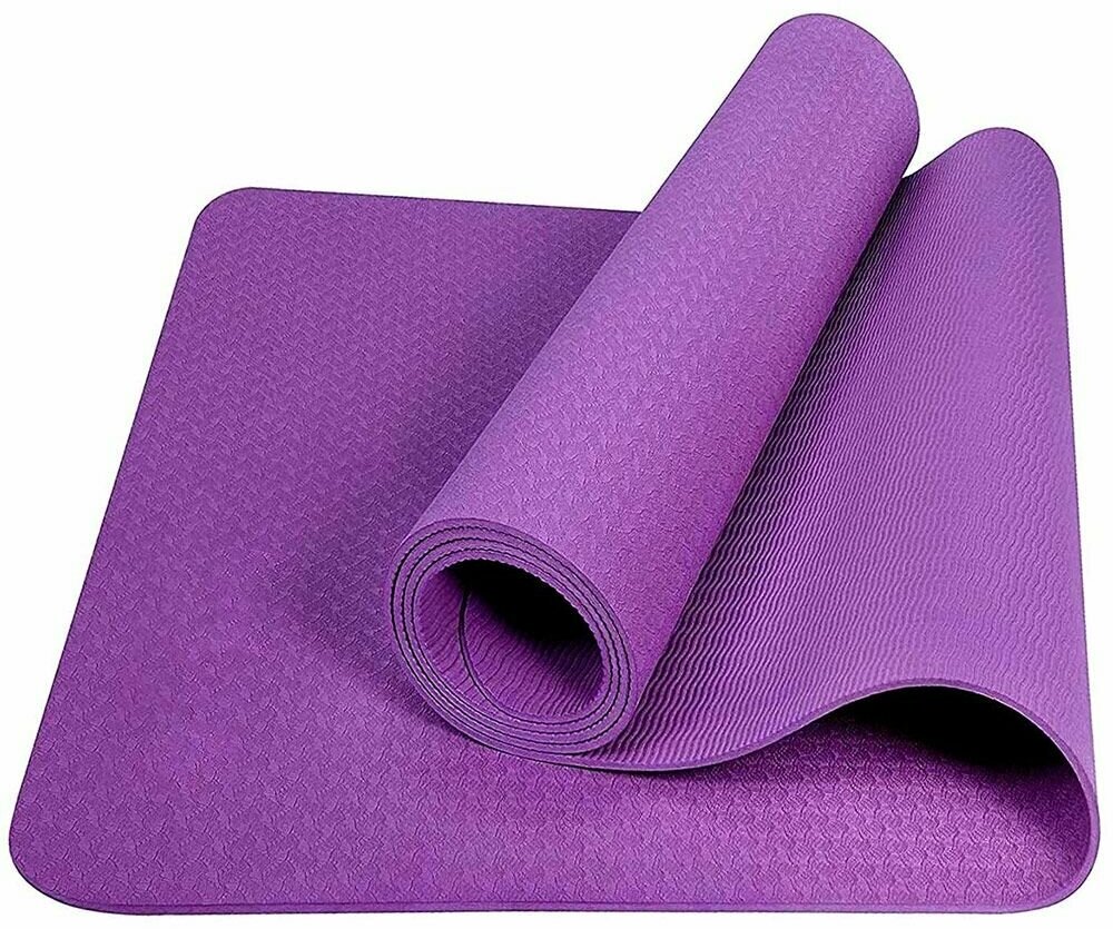 Коврик для йоги нескользящий резиновый, толстый гимнастический yoga mat для фитнеса, спорта и растяжки, легкая плотная тренировочная пенка для гимнастики, пилатеса и упражнений на улице и занятий дома