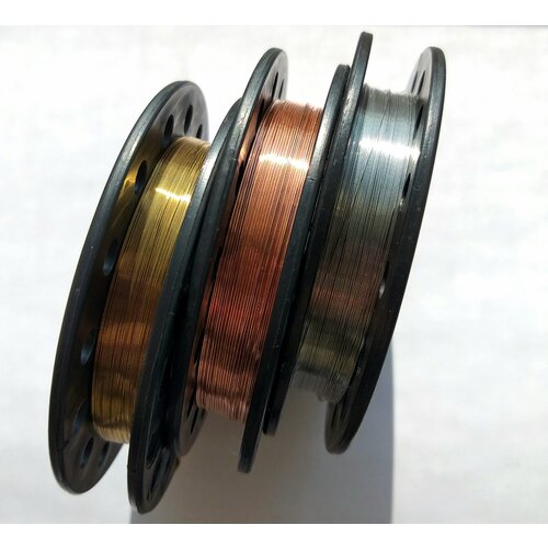 Набор катушек 03 медь 50м 03 нержавейка 50м 03 латунь 50м Итого 3 катушки Медная проволока М1 999 меди Нержавеющая сталь 321 AISI321 пищевая Латунная проволока Л63 Мягкая для рукоделия и бисероплетения серебренная золотистая 1528₽