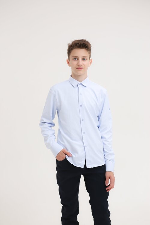 Школьная рубашка Formaschool, прямой силуэт, на пуговицах, длинный рукав, без карманов, манжеты, однотонная, размер 116/6, белый