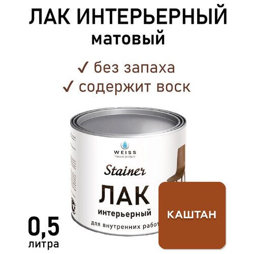 Лак интерьерный для стен и мебели, Без запаха, матовый, самовыравнивающийся, 0,5л 016 Каштан