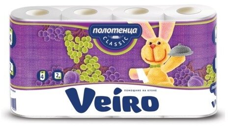 Полотенца бумажные Veiro 4 шт, 2-х слойные, 4х12,5 м, Вейро, белые (5п24 )