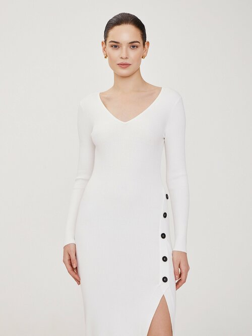Платье-лапша To Be Blossom, повседневное, прилегающее, миди, открытая спина, вязаное, размер 46, белый