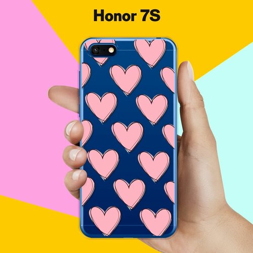 Силиконовый чехол Узор из сердец на Honor 7S силиконовый чехол узор из сердец на honor 30i