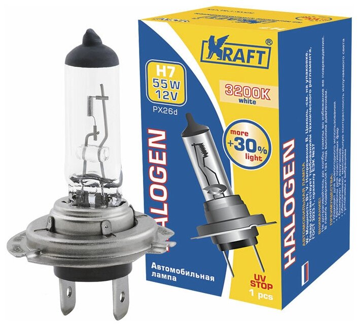 Автолампа h7 +30% 12v 55w (px26d) kraft KT700081