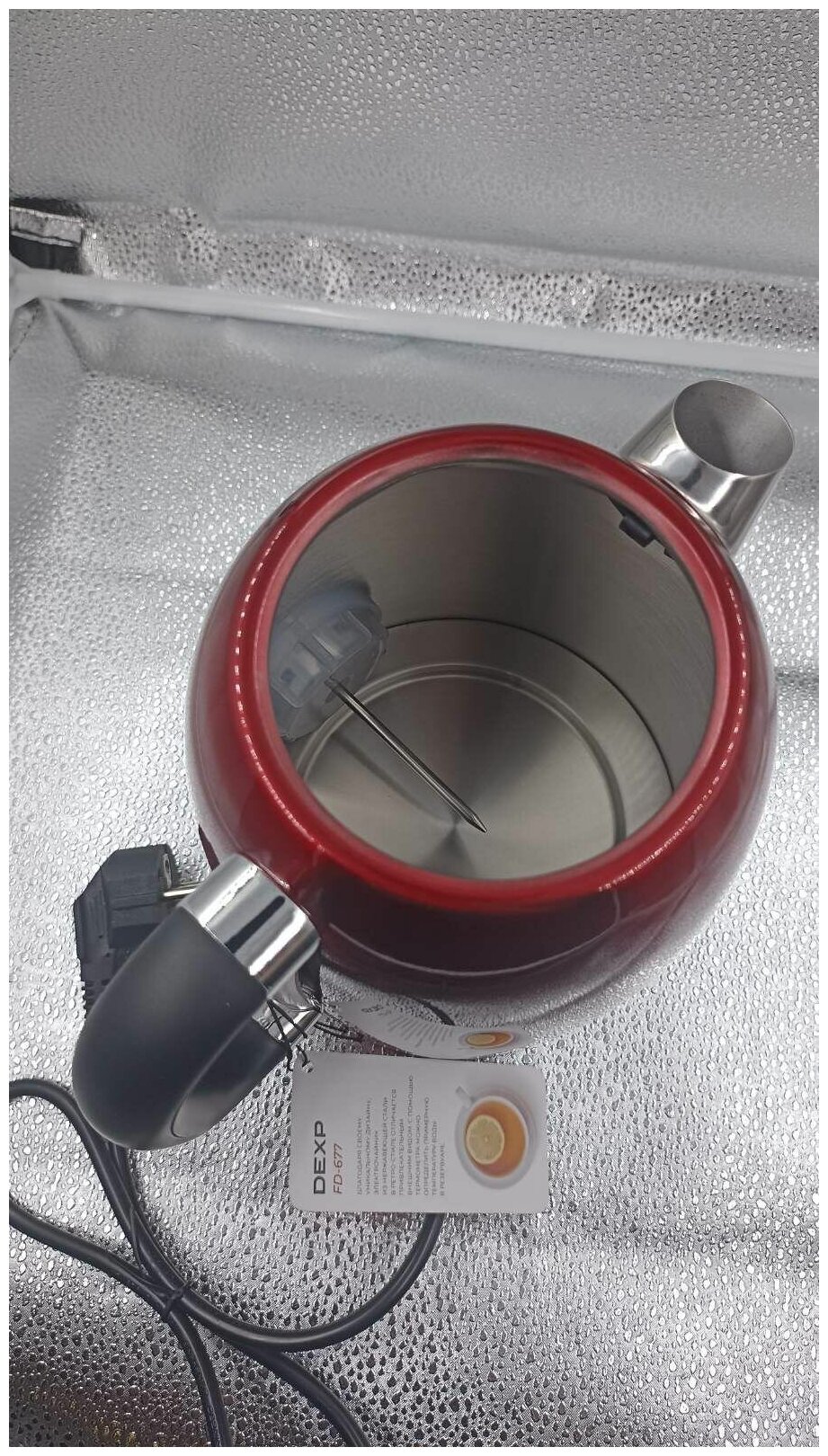 Чайник электрический Dexp FD-677, 1.7 л, 2200 Вт, скрытый нагревательный элемент, фильтр, красный - фотография № 5
