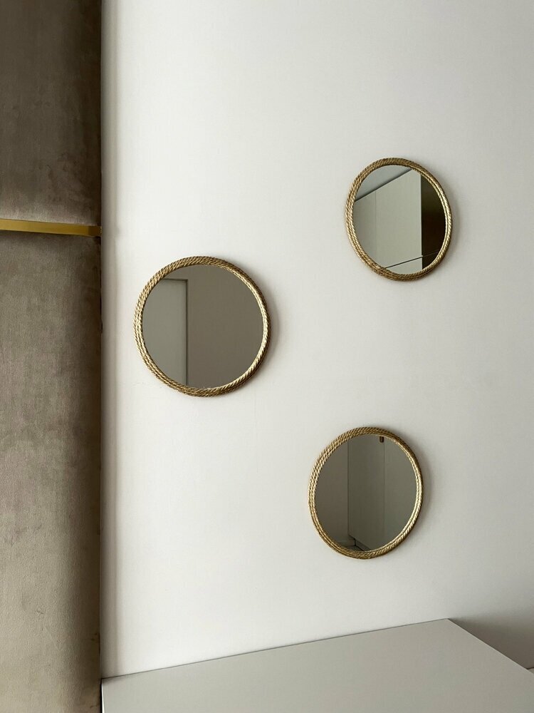 Композиция из круглых зеркал для интерьера 300 мм в раме из джута - фотография № 1
