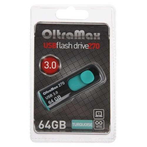 Флешка OltraMax 270, 64 Гб, USB3.0, чт до 70 Мб/с, зап до 20 Мб/с, бирюзовая 9514997