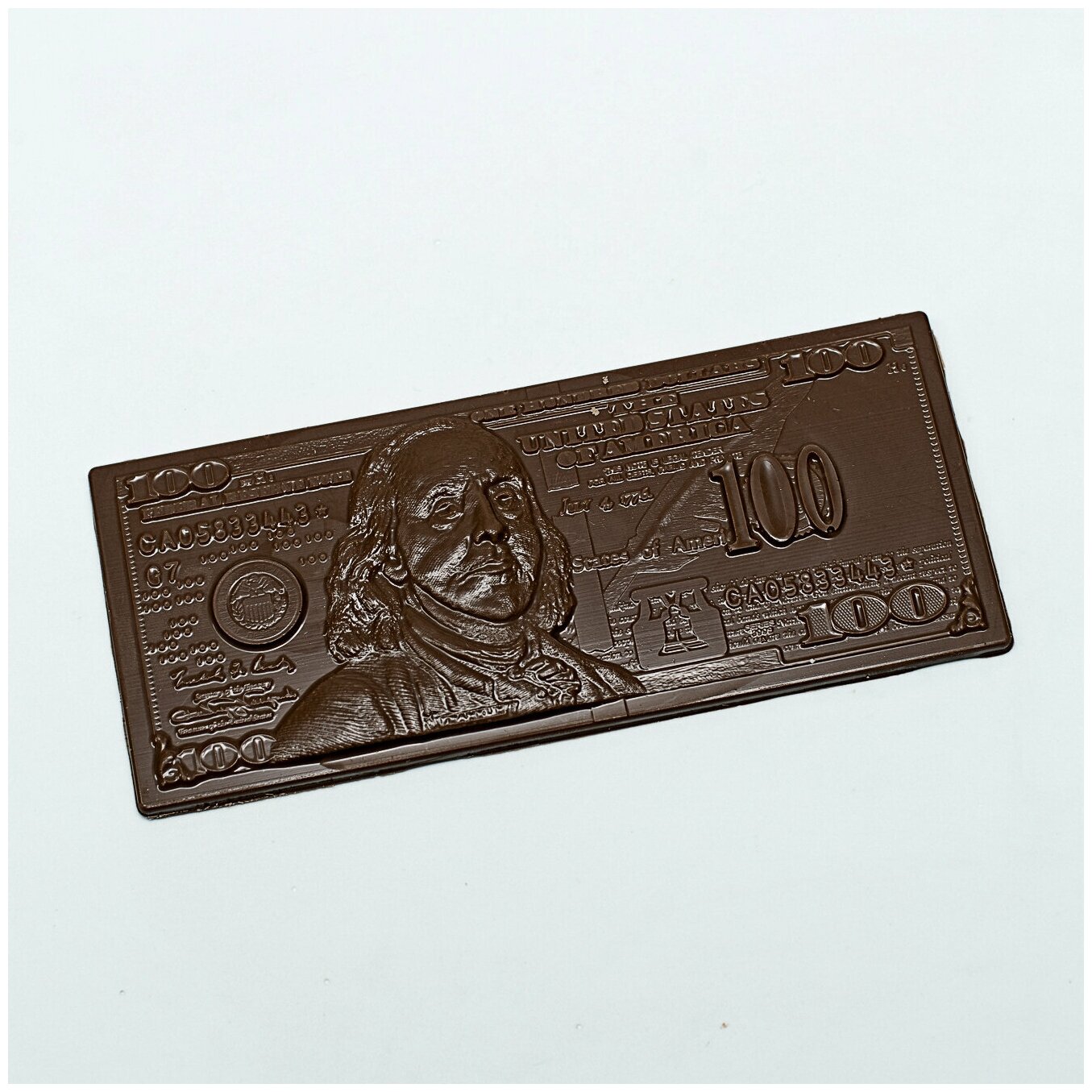 Подарочная шоколадная плитка Frade/Фраде - Купюра 100 долларов (темный)