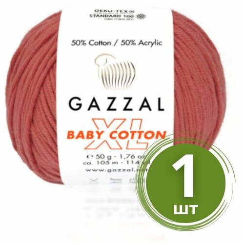 Пряжа Gazzal Baby Cotton XL (Беби Коттон XL) - 1 моток Цвет: 3418 Коралл 50% хлопок, 50% акрил, 50 г 105 м