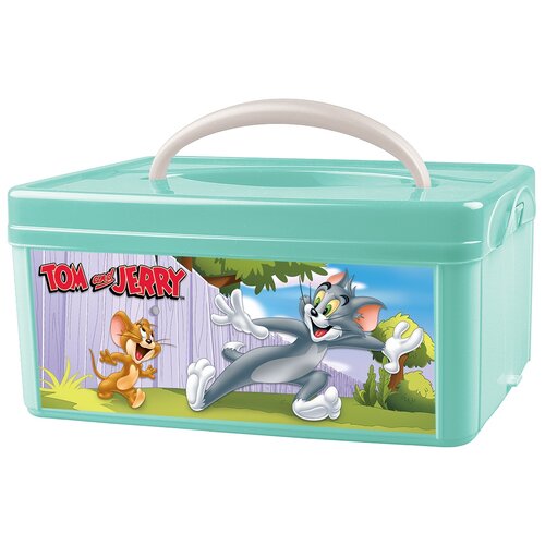 Коробка универс. с ручкой и аппликацией Том и Джерри зеленый (Бытпласт)