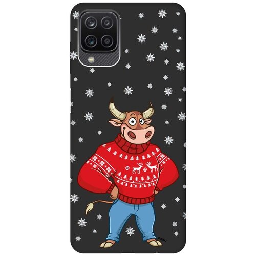 фото Силиконовая чехол-накладка silky touch для samsung galaxy a12 с принтом "bull & snowflakes" черная gosso