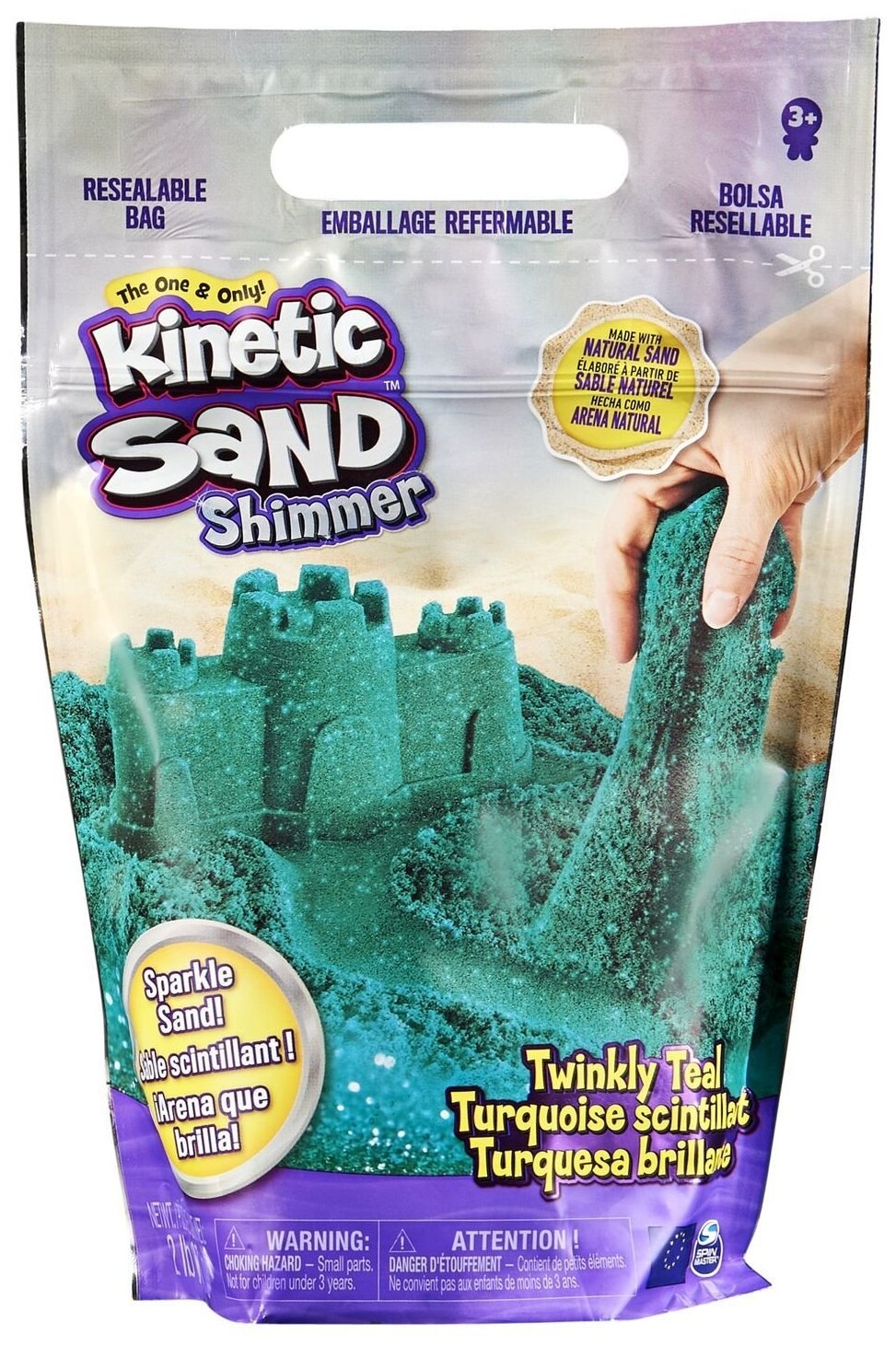 Кинетический песок Kinetic Sand с блестками (6060800/6060801), бирюзовый, 0.91 кг, пакет