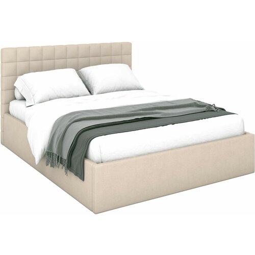 Двуспальная кровать Ривали Дени Кремовый, микрошенилл 160х200 см С подъемным механизмом