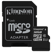 Карта памяти Kingston microSDHC 32 ГБ Class 10, UHS-I U1, R/W 80/10 МБ/с, адаптер на SD