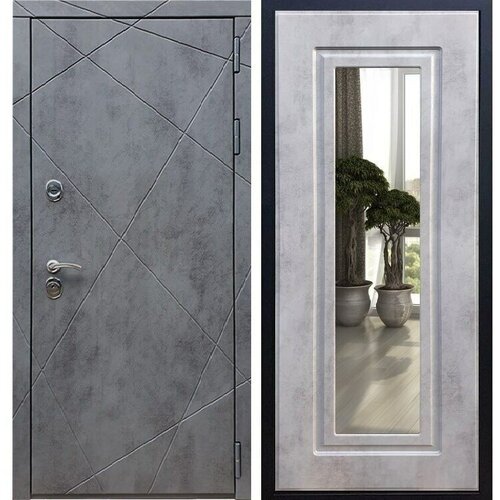 Входная металлическая дверь с зеркалом RеX (рекс) 13 Бетон темный / зеркало ФЛ-120 темный