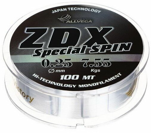 Леска ZDX Special spin диаметр 0.25 мм, тест 7.55 кг, 100 м, прозрачная