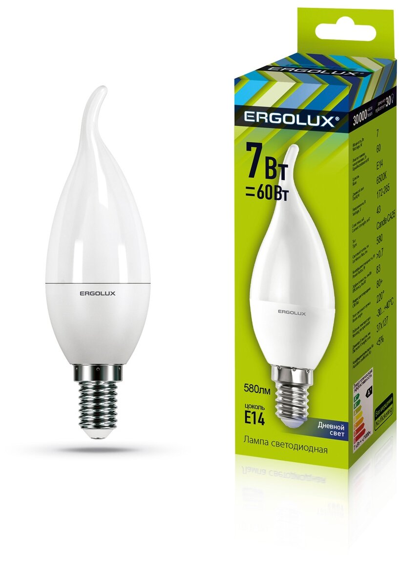 Светодиодная лампа Ergolux LED-CA35-7W-E14-6K