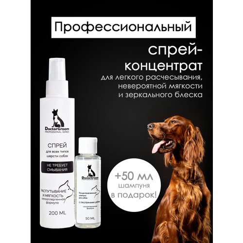 Спрей для распутывания и блеска шерсти собак гипоаллергенная формула Doctor Groom, для всех типов шерсти собак, 200 мл