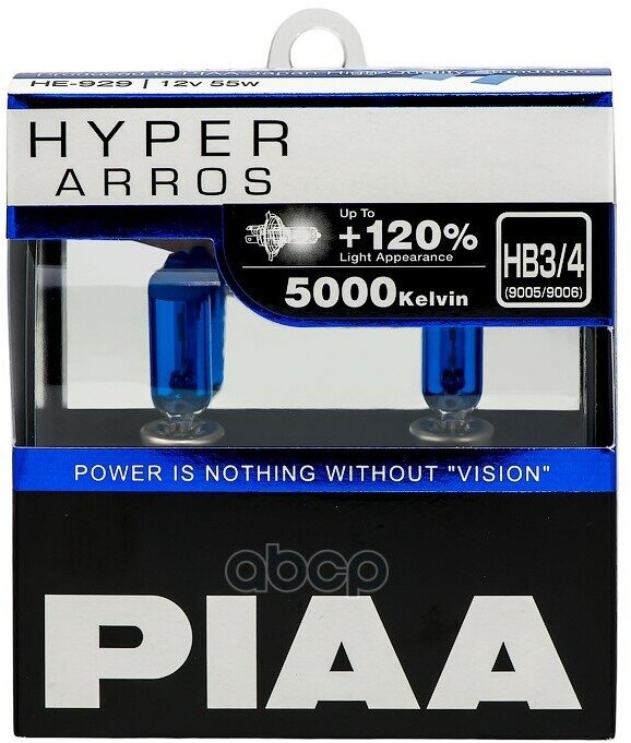 Лампы Галогенные Piaa Hyper Arros (Hb3/Hb4) 5000K 55W (2 Шт) Светоотдача +120% PIAA арт. HE-929-HB3HB4