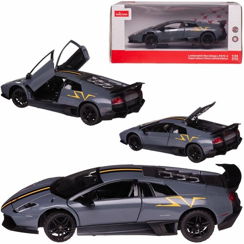 Машина металлическая Rastar масштаб 1:24, Lamborghini Murcielago LP670-4 SV Superveloce China Limited Edition (39301GR) машина металлическая 1 24 scale lamborghini murcielago lp670 4 цвет оранжевый двери и багажник открываются