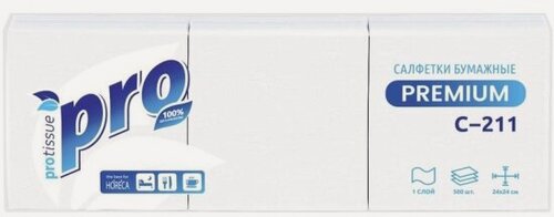 Изображение товара Салфетки бумажные Protissue 24x24 см 1-сл С211 белые, 500 листов